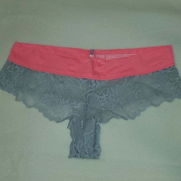 Victorias Secret Pink Extra Low Rise Cheekster Grey Lace Panty Panties Undies‎ M - Picture 1 of 7